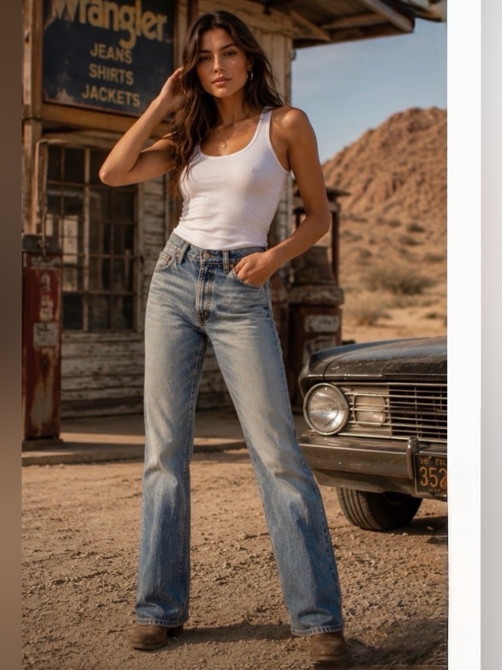 Vintage Wrangler Distressed High Waisted Straight Leg Cowboy Western Jeans